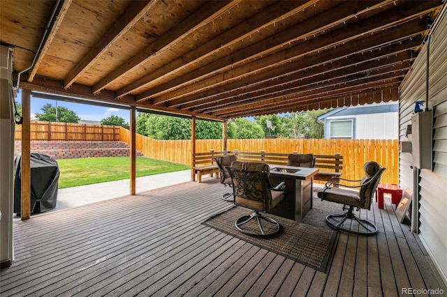 11323 Albion St, Thornton, CO 80233 - wooden terrace with a fenced backyard, grilling area, and an outdoor fire pit