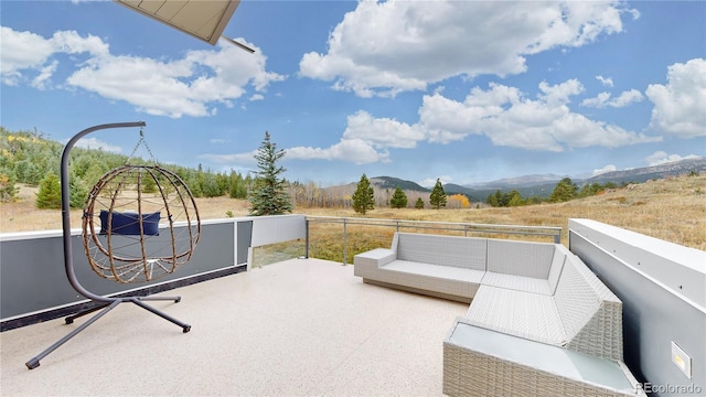 view of patio with a mountain view