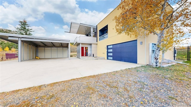 exterior space with a garage