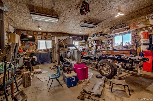 garage featuring a workshop area