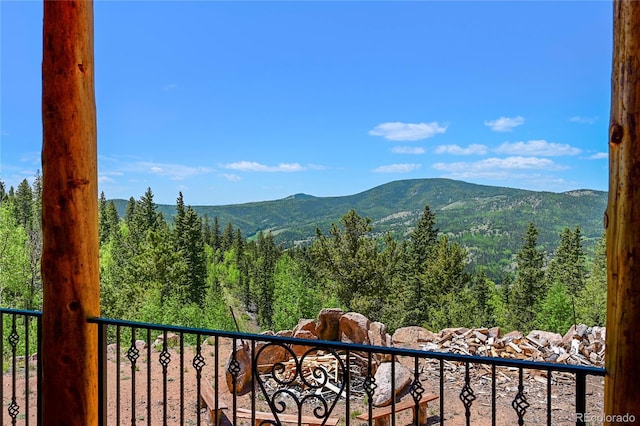 property view of mountains with a wooded view