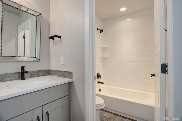 1732 Stable View Dr, Castle Pines, CO 80108 - full bath with toilet, vanity, bathtub / shower combination, and recessed lighting
