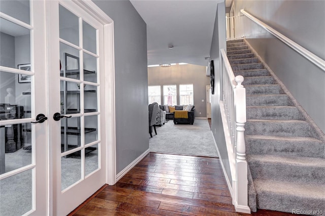 interior space featuring french doors and dark hardwood / wood-style floors