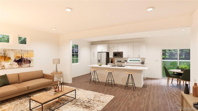 living room with hardwood / wood-style floors