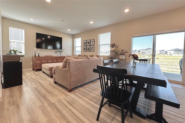 dining space with light hardwood / wood-style flooring