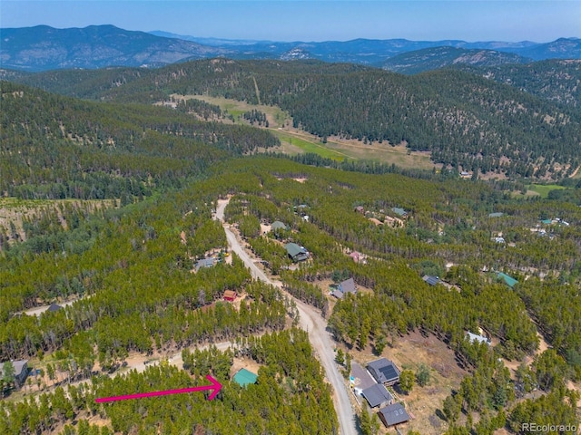 drone / aerial view featuring a mountain view