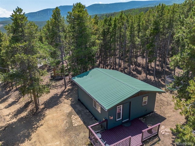 drone / aerial view featuring a mountain view