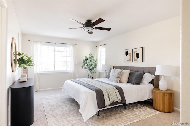 bedroom featuring carpet flooring and ceiling fan