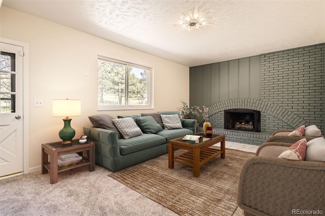 12454 Antelope Trl, Parker, CO 80138 - living room with healthy amount of natural light, a textured ceiling, a fireplace, and carpet floors