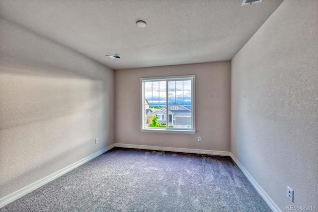 unfurnished room with carpet floors and a textured ceiling