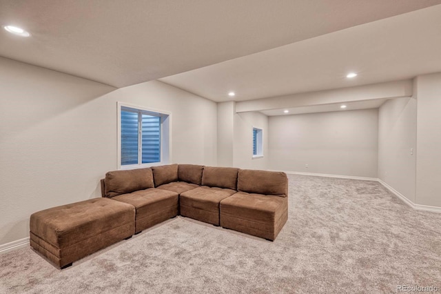 living room with light colored carpet