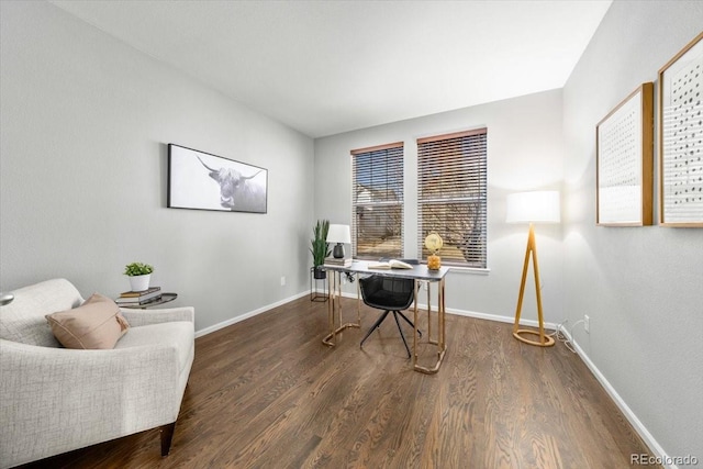 office featuring baseboards and wood finished floors