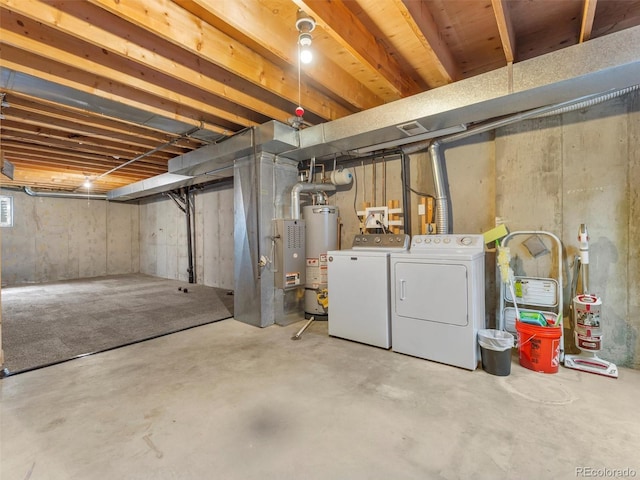 19726 Applewood Ct, Parker, CO 80138 - unfinished basement with gas water heater, washer and clothes dryer, and heating unit