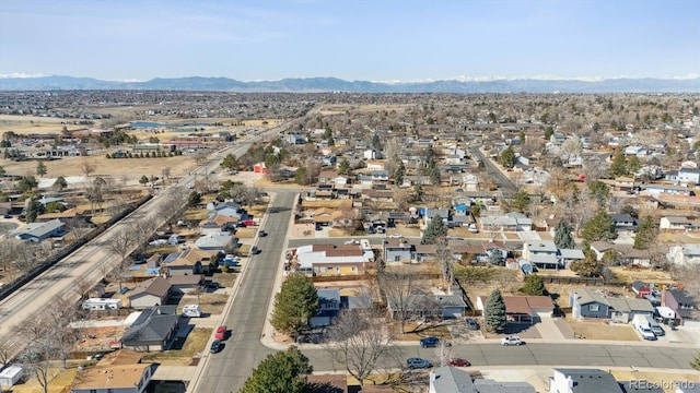 drone / aerial view with a residential view and a mountain view