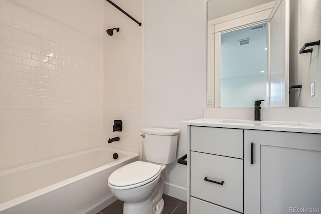 full bathroom with tile patterned flooring,  shower combination, vanity, and toilet