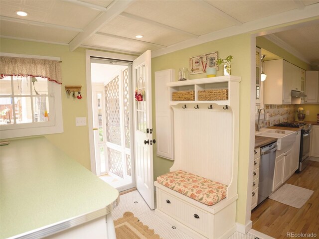 7835 Valley View St, Louviers, CO 80131 - mudroom with recessed lighting, a sink, and light wood-style flooring