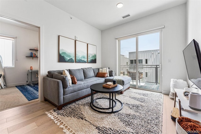 living room with light wood-type flooring