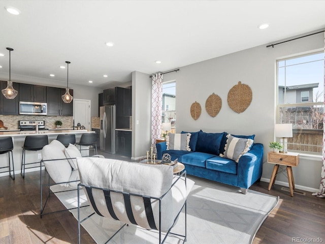 living room featuring dark hardwood / wood-style flooring