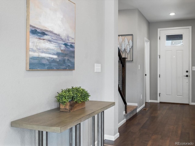 entrance foyer featuring dark wood-type flooring