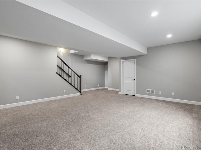 basement with carpet