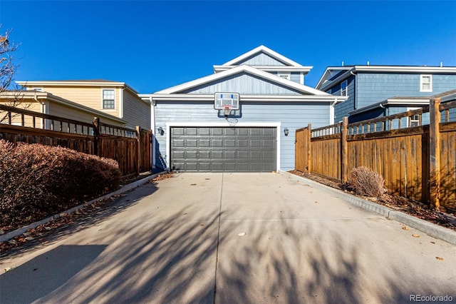 exterior space with a garage