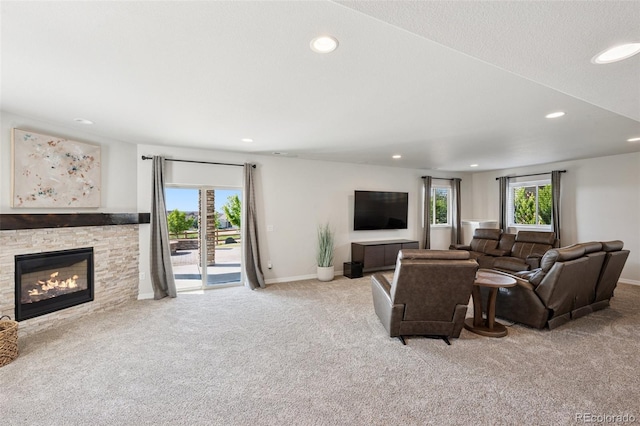 1871 Walnut Creek Ct, Colorado Springs, CO 80921 - living room with carpet floors, recessed lighting, and a fireplace