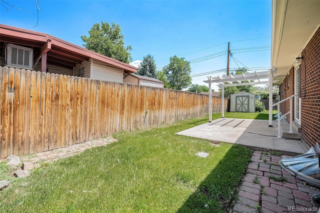 8675 W 60th Ave, Arvada, CO 80004 - fenced backyard featuring a storage unit and a patio area
