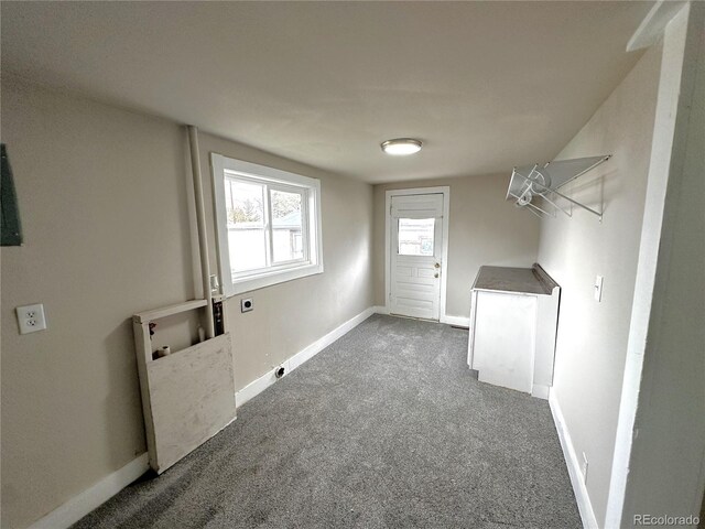 672 4th St, Limon, CO 80828 - clothes washing area featuring washer hookup, laundry area, carpet, baseboards, and electric dryer hookup