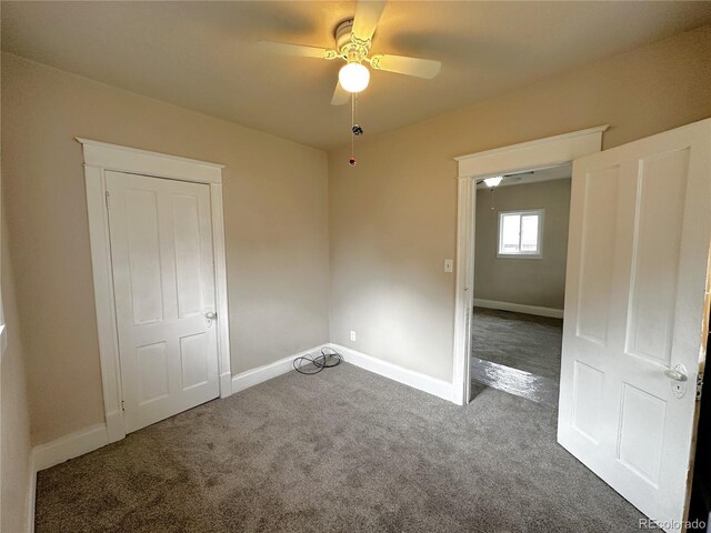 672 4th St, Limon, CO 80828 - unfurnished bedroom featuring carpet flooring, baseboards, and ceiling fan