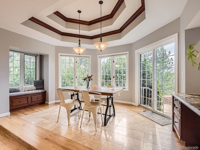 18963 E Long Ave, Centennial, CO 80016 - dining space with crown molding, baseboards, and a raised ceiling