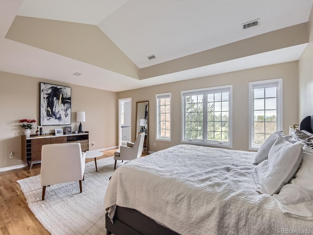18963 E Long Ave, Centennial, CO 80016 - bedroom with light wood finished floors, vaulted ceiling, and baseboards