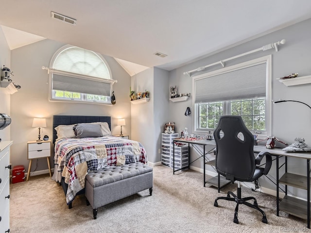 18963 E Long Ave, Centennial, CO 80016 - carpeted bedroom featuring an office area, baseboards, and vaulted ceiling
