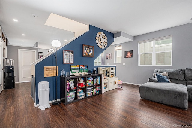 living room with dark wood-type flooring