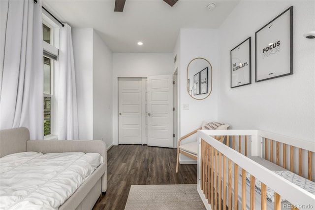 1754 W 66th Ave, Denver, CO 80221 - bedroom featuring dark wood-type flooring, baseboards, recessed lighting, and a ceiling fan