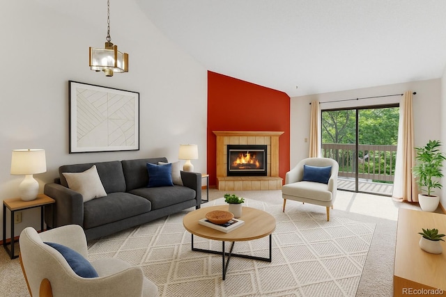 2960 W Stuart St Unit 302, Fort Collins, CO 80526 - carpeted living area with high vaulted ceiling and a fireplace