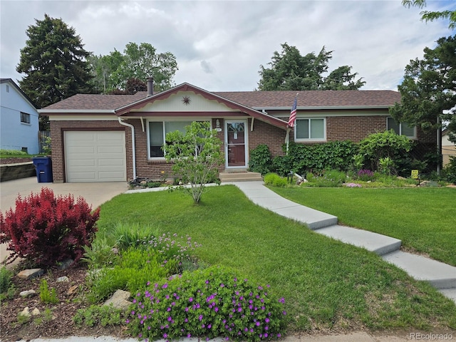 5047 S Mabre Ct, Littleton, CO 80123 - ranch-style home with an attached garage, brick siding, a front yard, and driveway