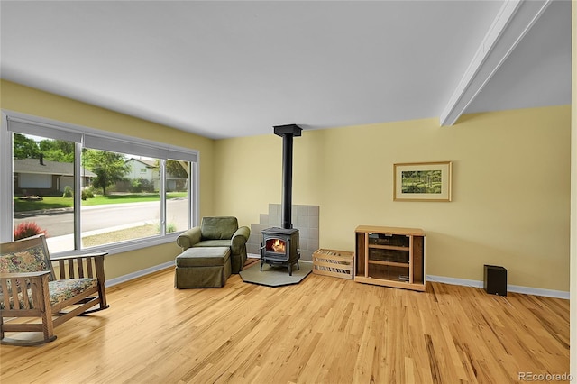 5047 S Mabre Ct, Littleton, CO 80123 - living area with a wood stove and wood finished floors