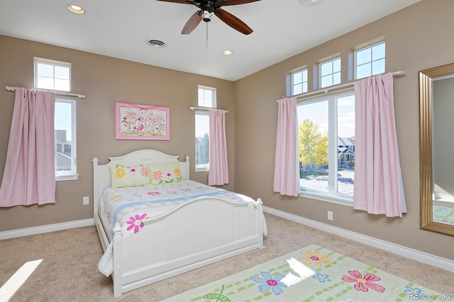 14022 E Fair Pl, Centennial, CO 80111 - carpeted bedroom with baseboards, recessed lighting, and ceiling fan