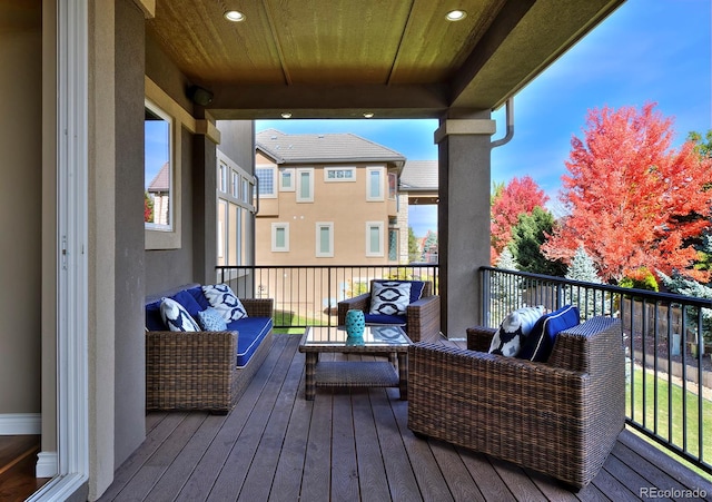 14022 E Fair Pl, Centennial, CO 80111 - wooden deck featuring an outdoor hangout area