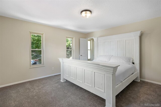 4589 S Sleepy Hollow Cir, Colorado Springs, CO 80917 - bedroom featuring dark carpet and a textured ceiling