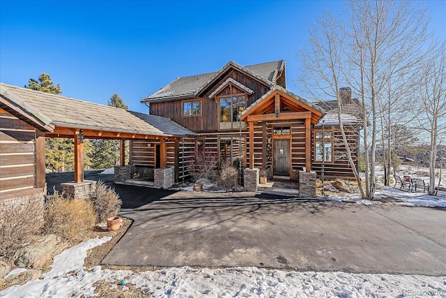 view of log home