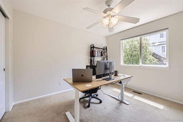 3744 Gypsum Ct, Superior, CO 80027 - carpeted office featuring baseboards, a ceiling fan, and visible vents
