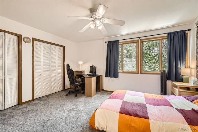 800 Illinois St Unit 1, Golden, CO 80401 - carpeted bedroom featuring two closets, a desk, a ceiling fan, and baseboards