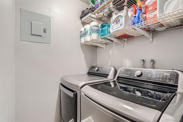 laundry area featuring electric panel and washing machine and dryer