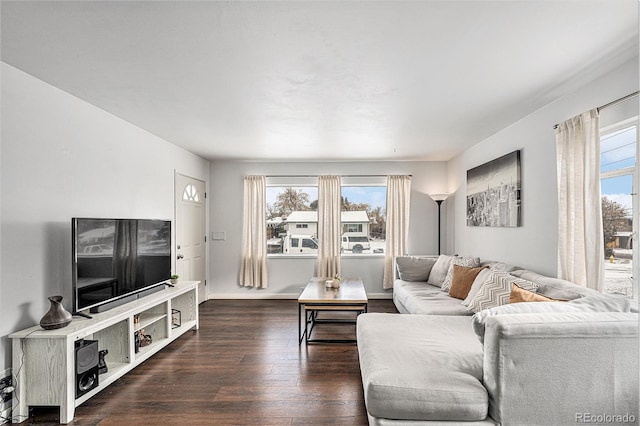 living room featuring dark hardwood / wood-style flooring