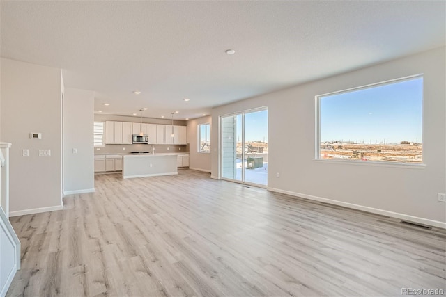 unfurnished living room featuring light hardwood / wood-style floors