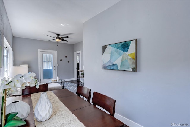 dining space featuring ceiling fan and plenty of natural light