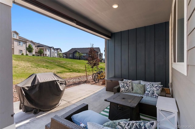 view of patio / terrace with an outdoor living space and grilling area