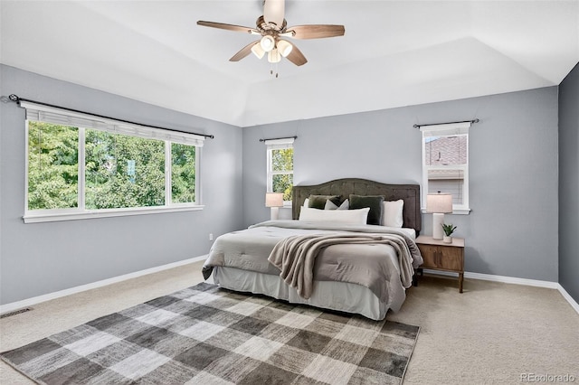 4501 Whitehall Ln, Highlands Ranch, CO 80126 - carpeted bedroom with ceiling fan and lofted ceiling