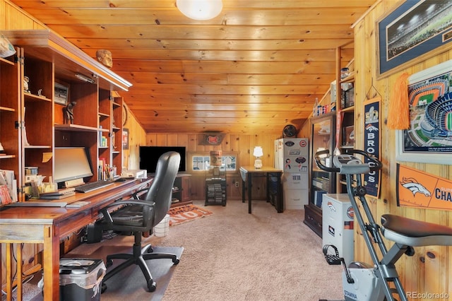 1317 E Uintah St, Colorado Springs, CO 80909 - office with wood ceiling, wood walls, carpet, and vaulted ceiling